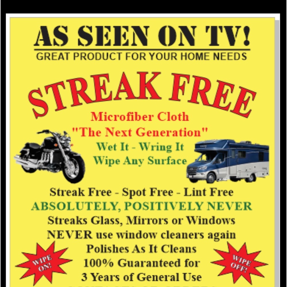 Streak Free Microfiber Cloth “As Seen on Tv” 6 per package
